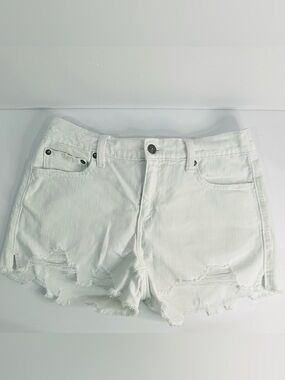 aerie White Distressed Denim Shorts